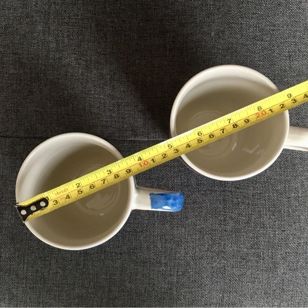 Set/2 Rainbow Striped Ceramic Coffee Mugs, 14 oz